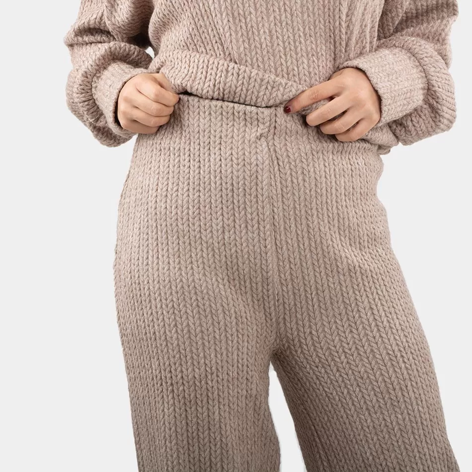 Calças Malha Jacquard - Bege1 - Armazéns Ronfe