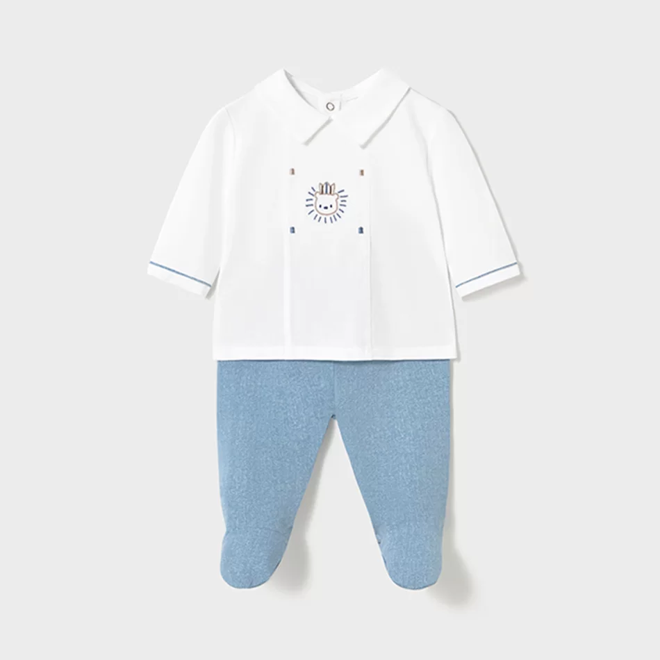 Conjunto calças com pés e camisola recém nascido - Azul - Armazéns Ronfe