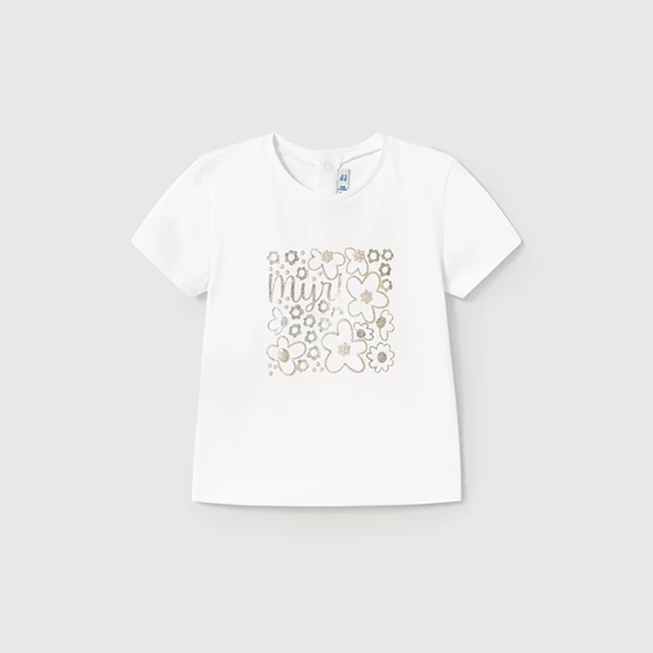 T-shirt básica desenho metalizado bebé - Branco - Armazéns Ronfe