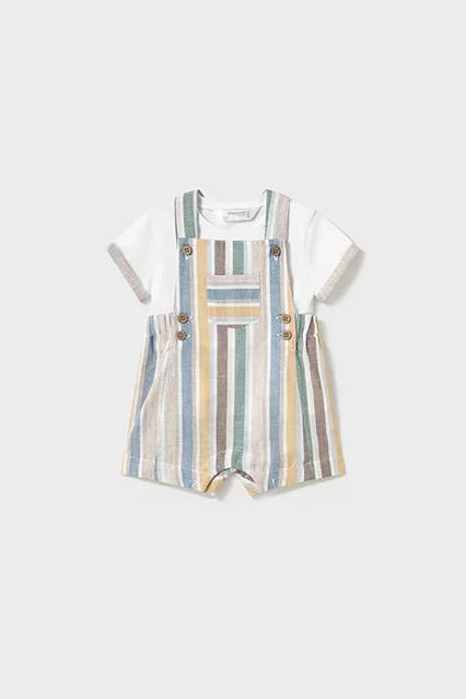 Conjunto jardineira e t-shirt com linho recém nascido - Armazéns Ronfe