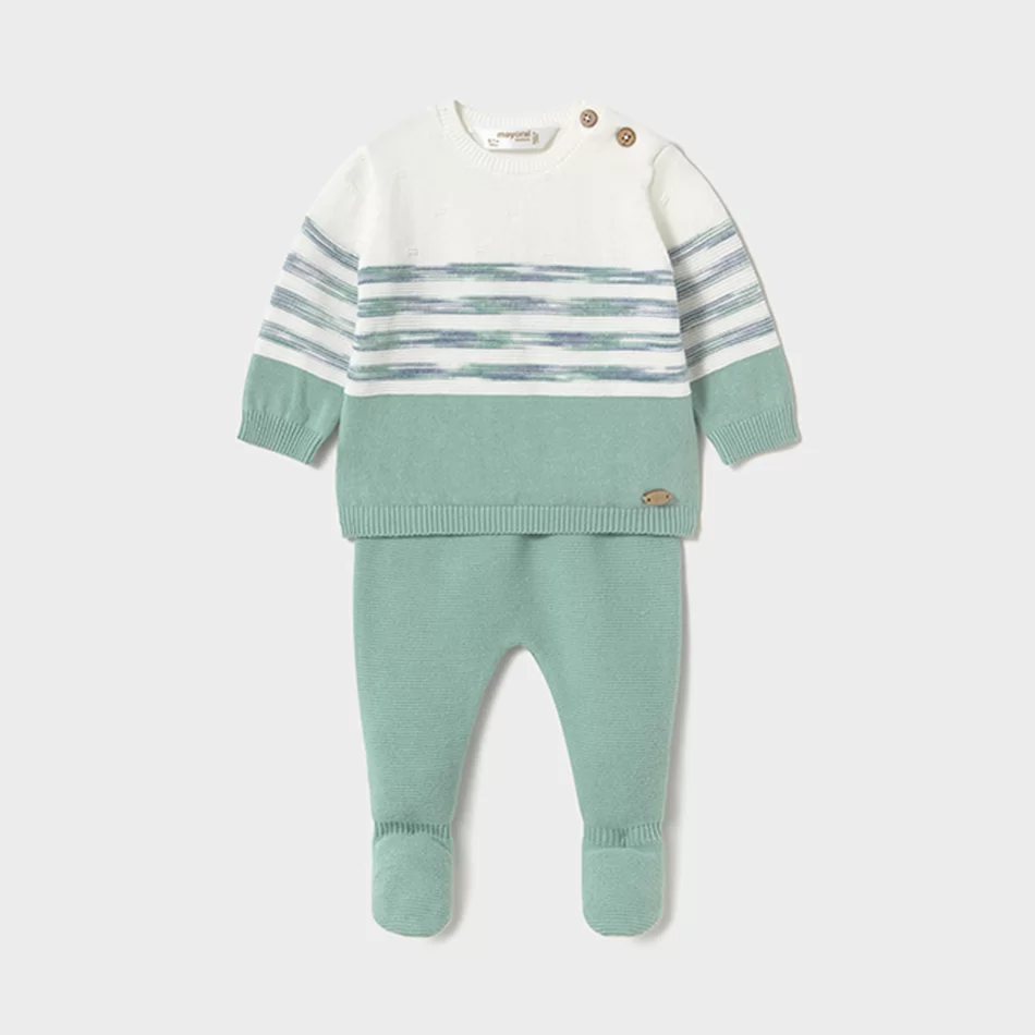 Conjunto calças com pés e camisola recém nascido - Verde - Armazéns Ronfe