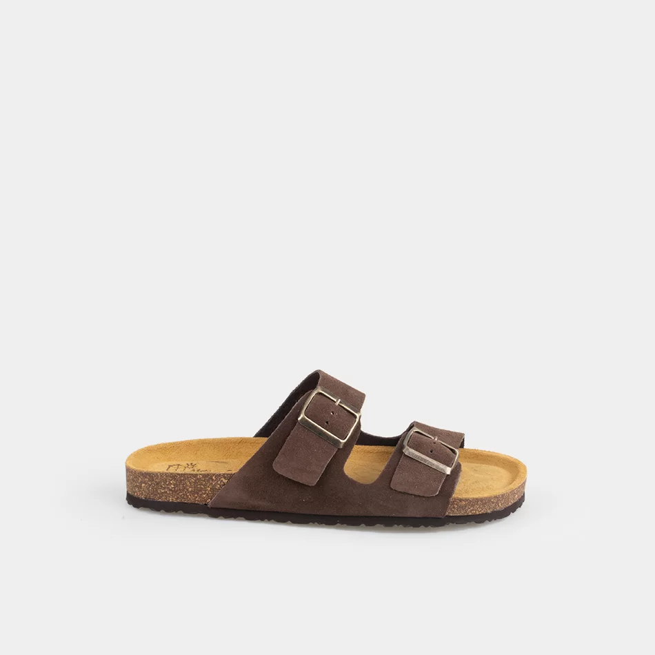 Chinelo de camurça com duas fivelas - Castanho1 - Armazéns Ronfe