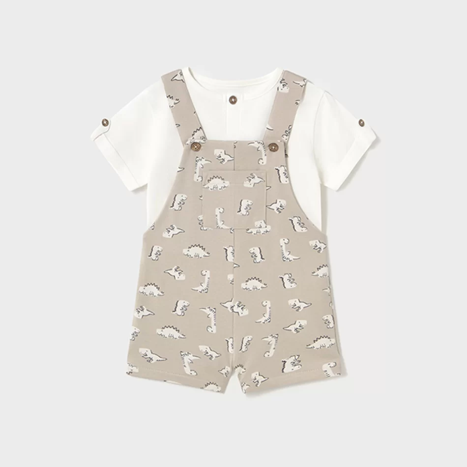 Conjunto jardineira estampada e t-shirt bebé - undefined