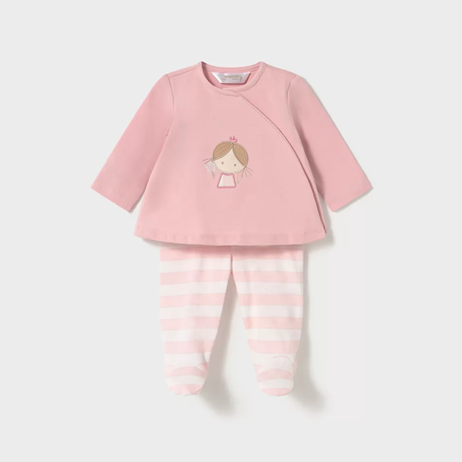 Conjunto calças com pés e camisola recém nascida - Rosa bebé - Armazéns Ronfe