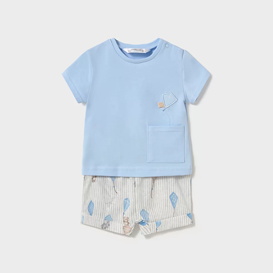 Conjunto calções estampados e t-shirt recém nascido - Azul - Armazéns Ronfe