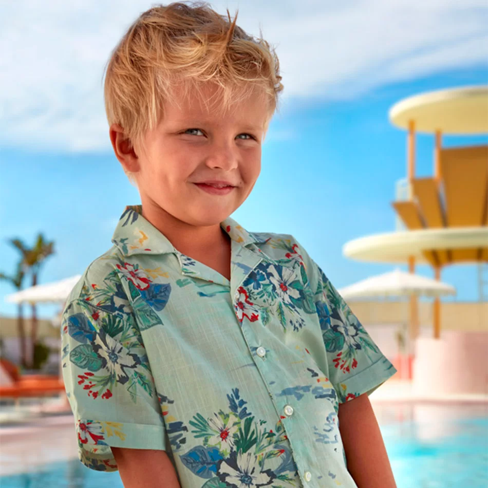Camisa resort Better Cotton menino - Verde Agua - Armazéns Ronfe