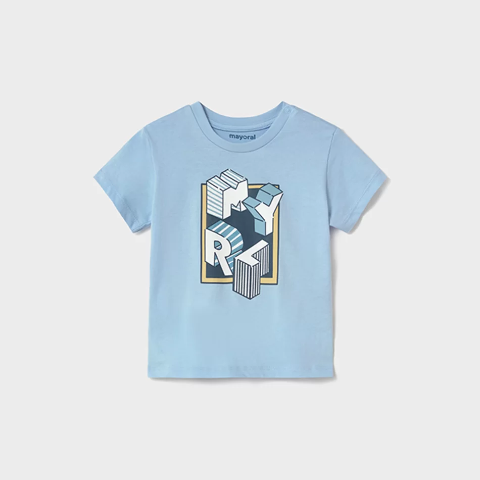 T-shirt básica letras bebé - Azul claro - Armazéns Ronfe
