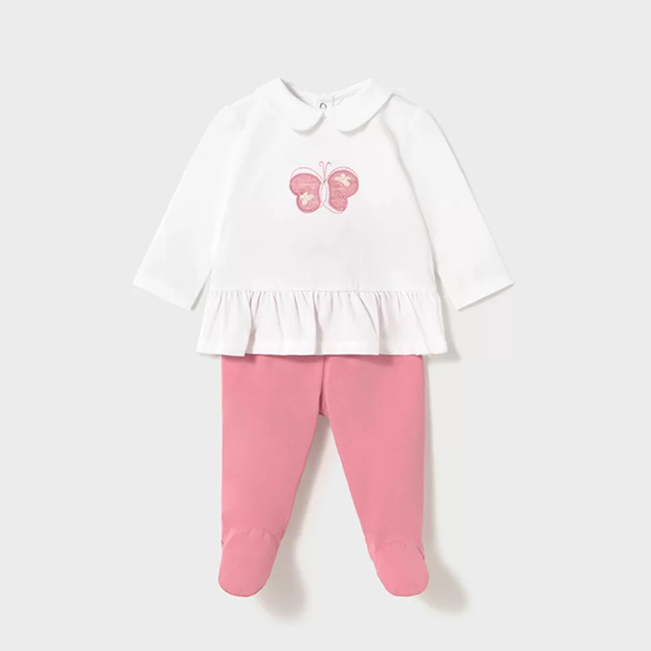 Conjunto calças com pés e camisa recém nascido - Rosa velho - Armazéns Ronfe