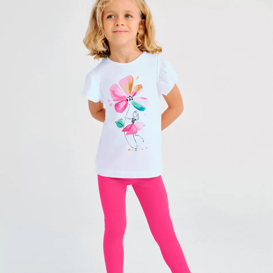 Conjunto leggings e t-shirt flor menina - Fuchsia - Armazéns Ronfe