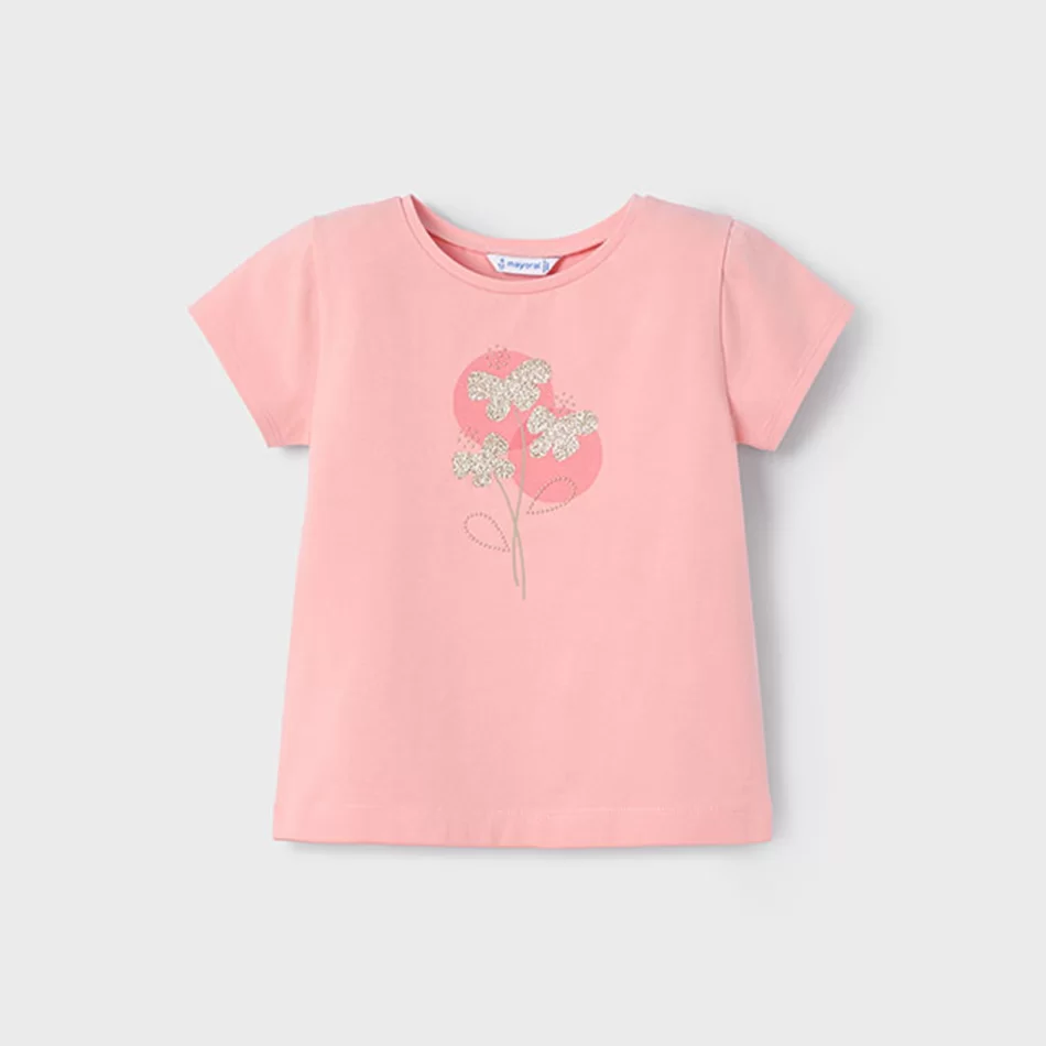 Camisola básica flores menina - Salmão - Armazéns Ronfe