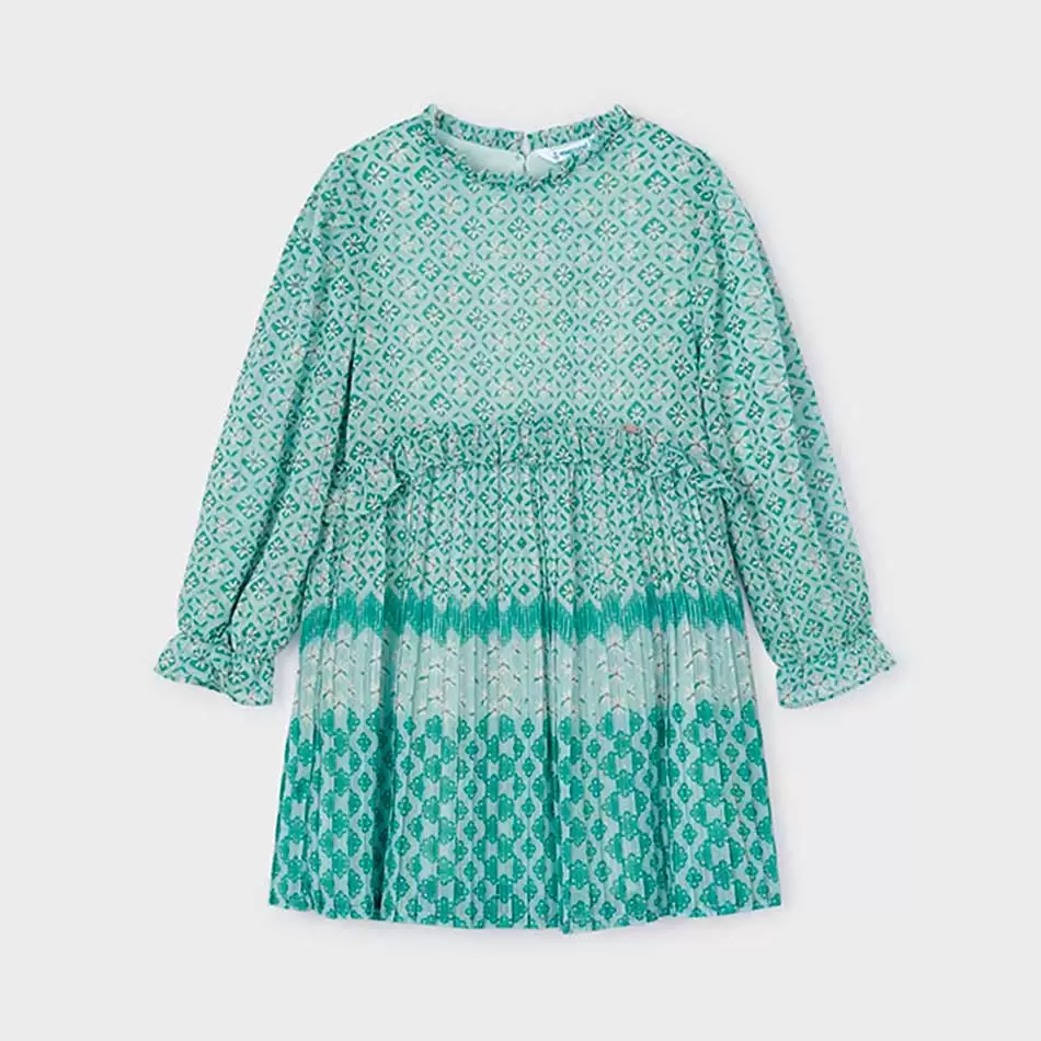 Vestido gasa plissada menina - Verde - Armazéns Ronfe