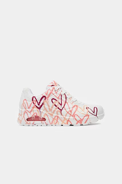 Ténis Skechers Uno - Spread the Love branco rosa lilás mulher - Brandsibuy